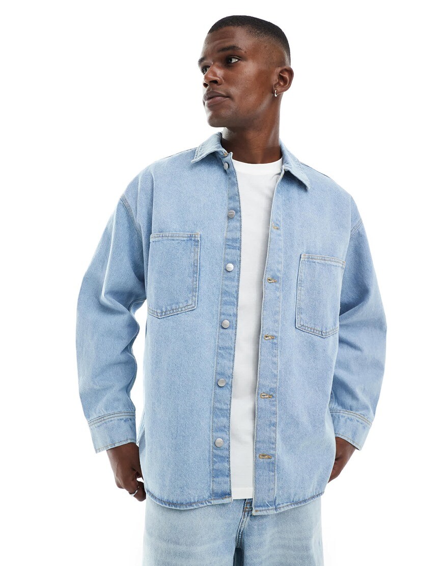 Jack & Jones oversized denim shacket in light blue