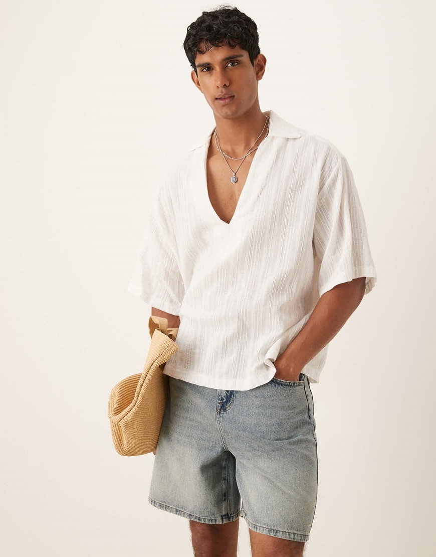 ASOS DESIGN standard length denim jorts in light wash