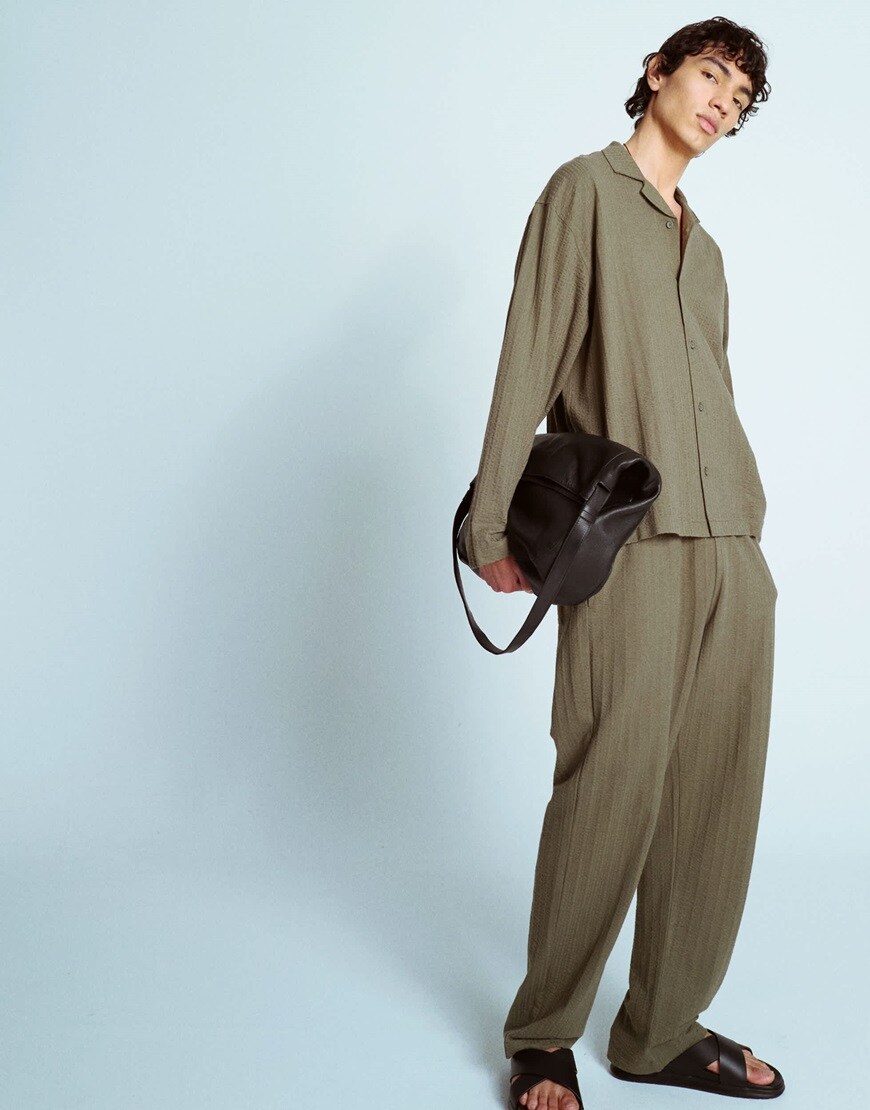 A model wearing a khaki co-ord