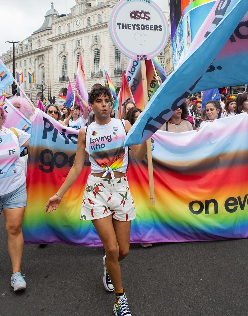 Valerio in t-shirt and shorts at London Pride 2025 | ASOS Style Feed