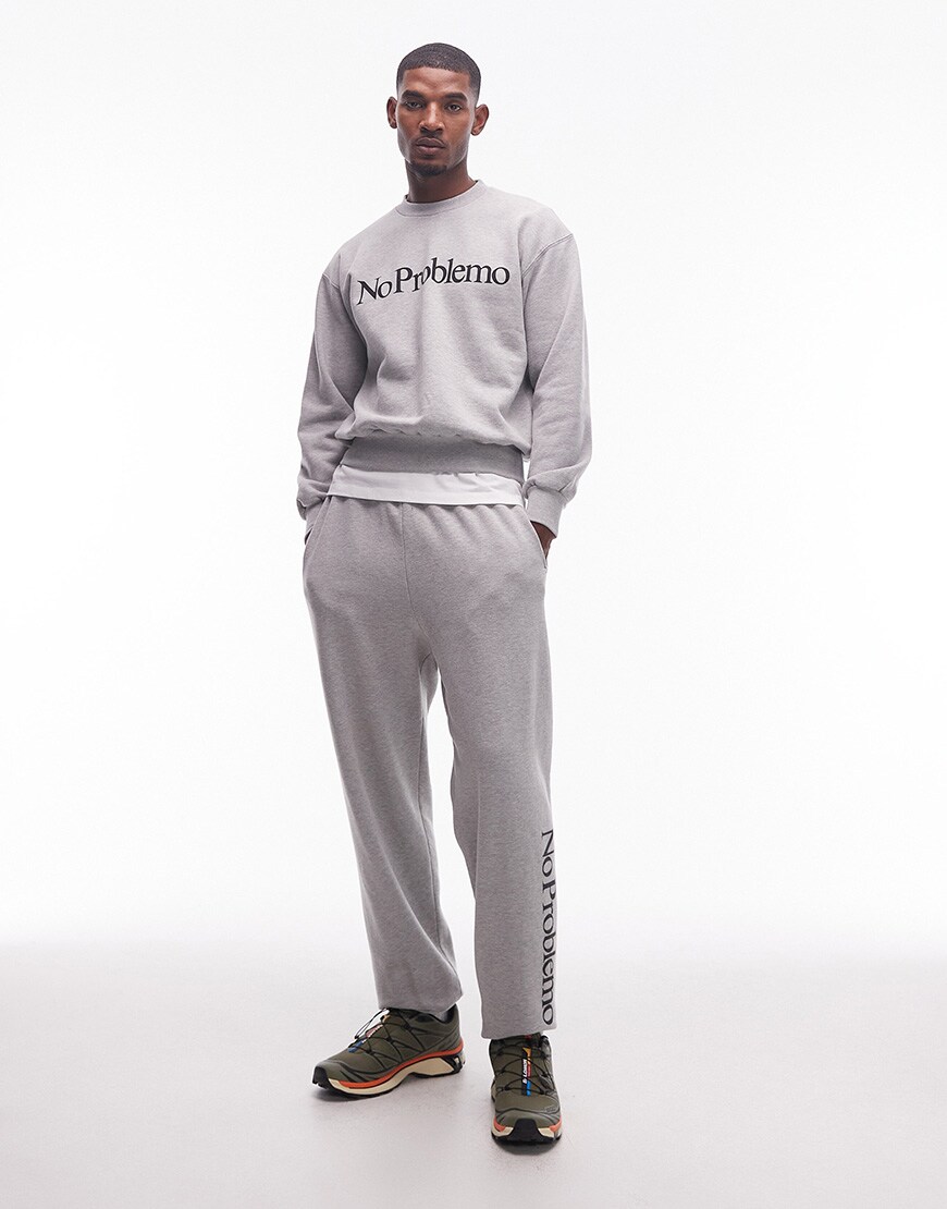 No Problemo logo sweatpants in grey marl | ASOS Style Feed