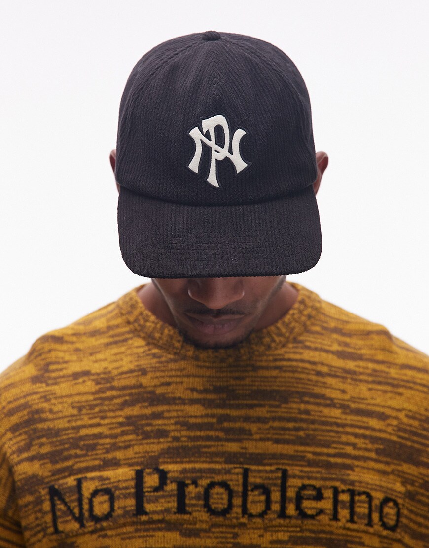 No Problemo logo detail courdroy cap in black | ASOS Style Feed