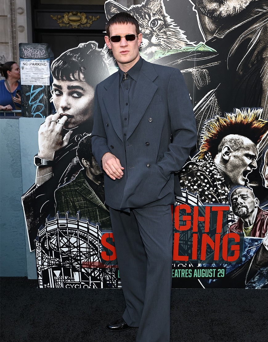 Matt Smith wearing a grey suit at the 'Caught Stealing' premiere