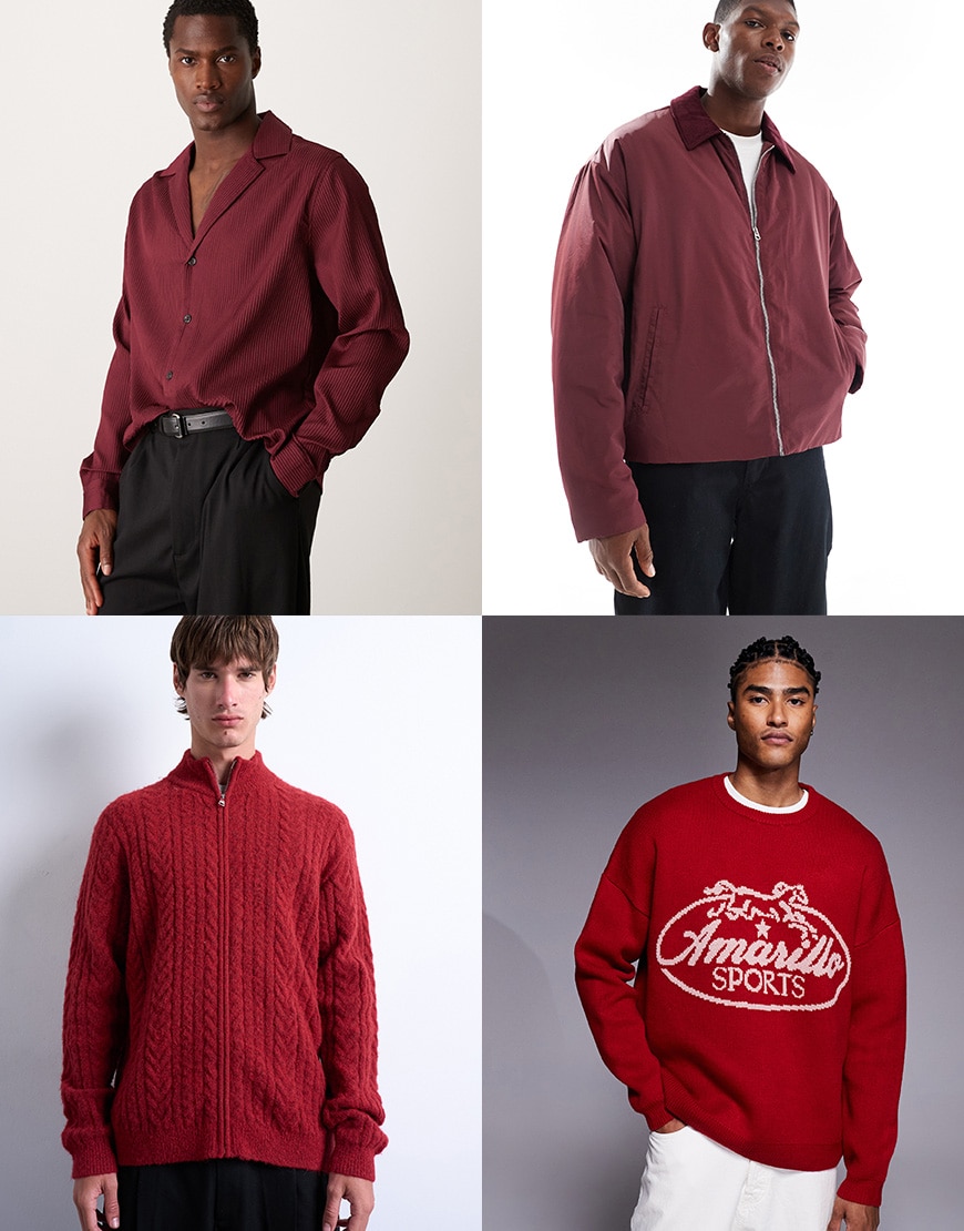 Collage of men wearing red ASOS clothing | ASOS Style Feed