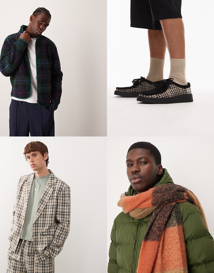Collage of men wearing tartan ASOS clothing | ASOS Style Feed