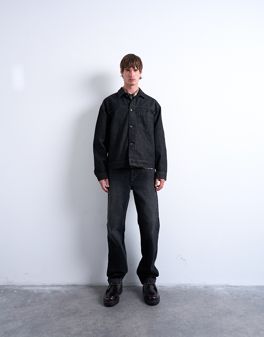 Topman raw denim jacket in black | ASOS Style Feed