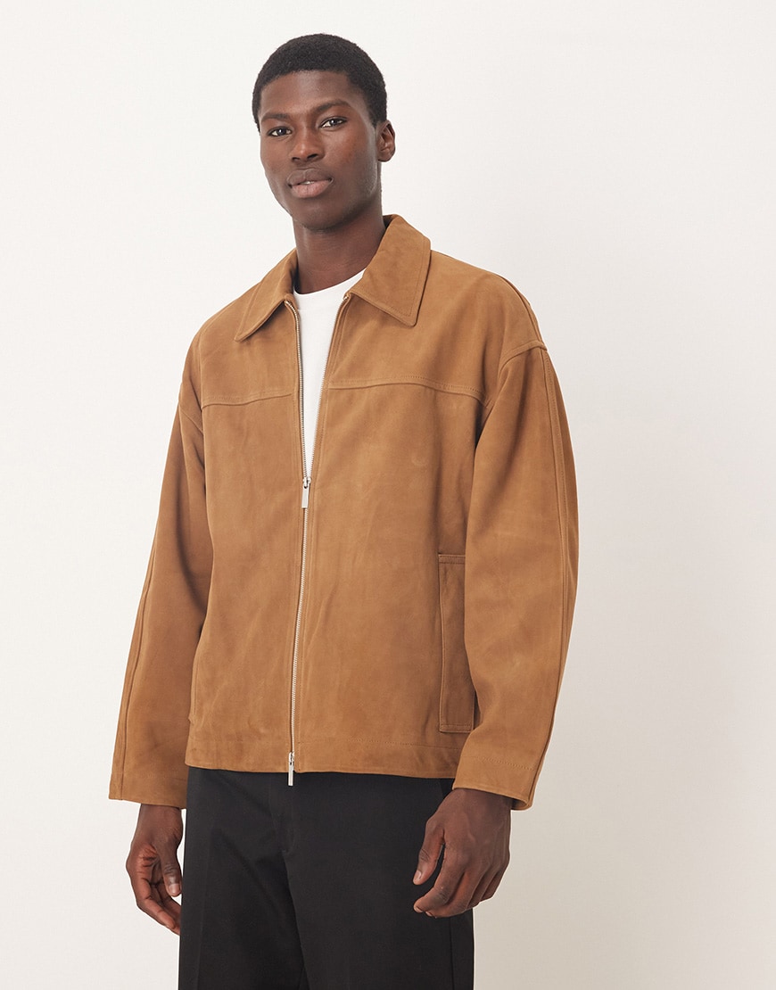 Selected double zip smart suede jacket in light brown | ASOS Style Feed