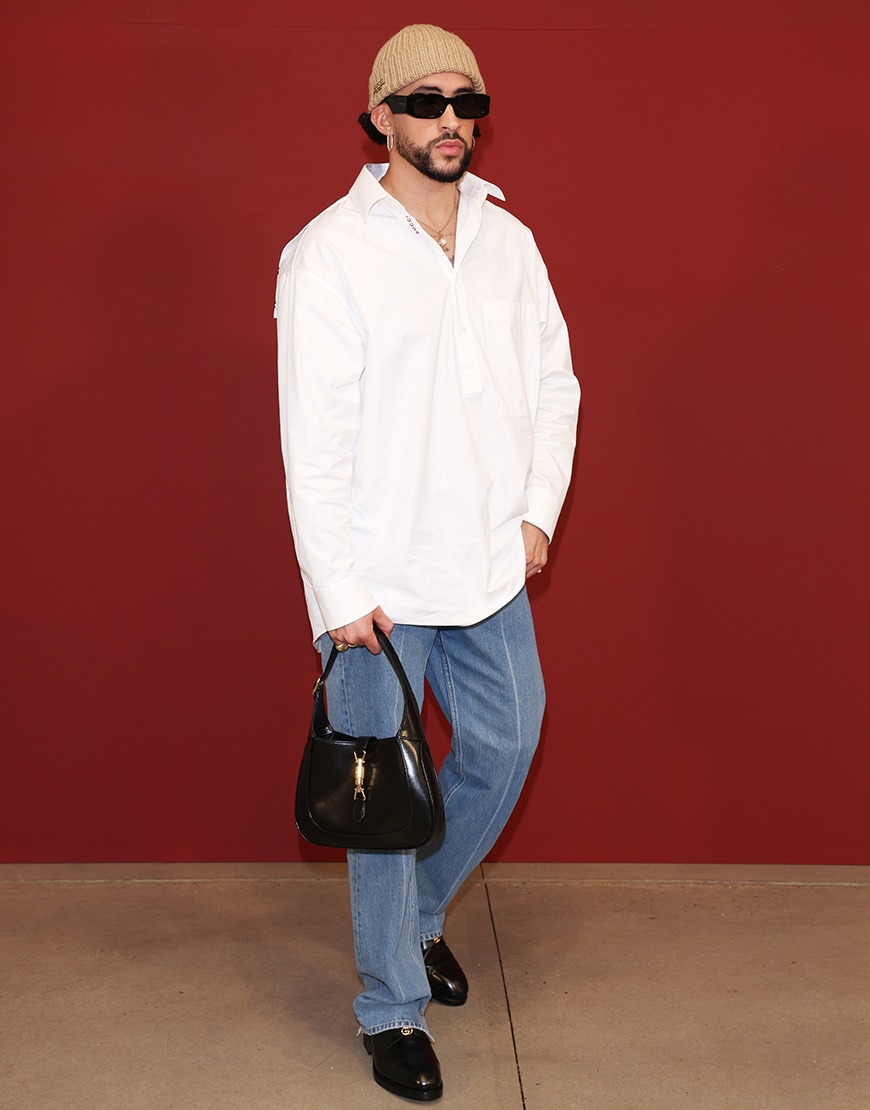 Bad Bunny wearing a white shirt