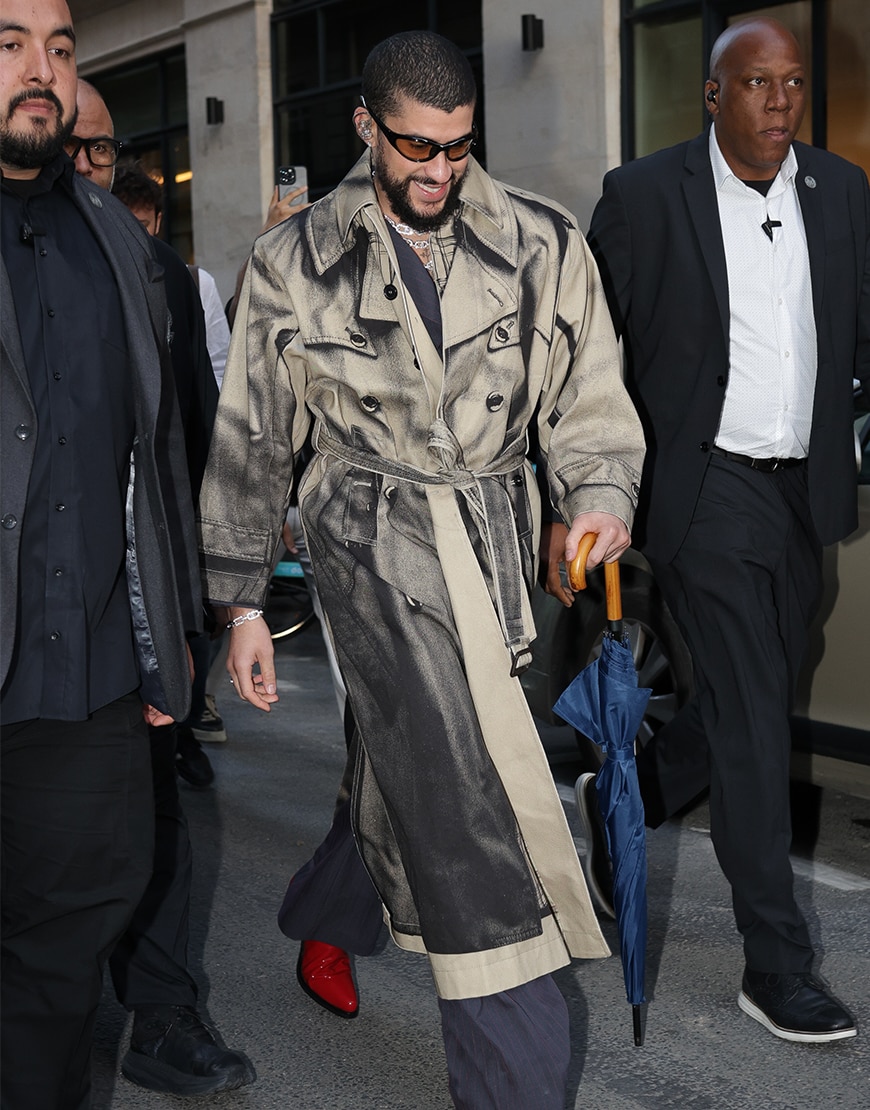 Bad Bunny wearing a trench coat