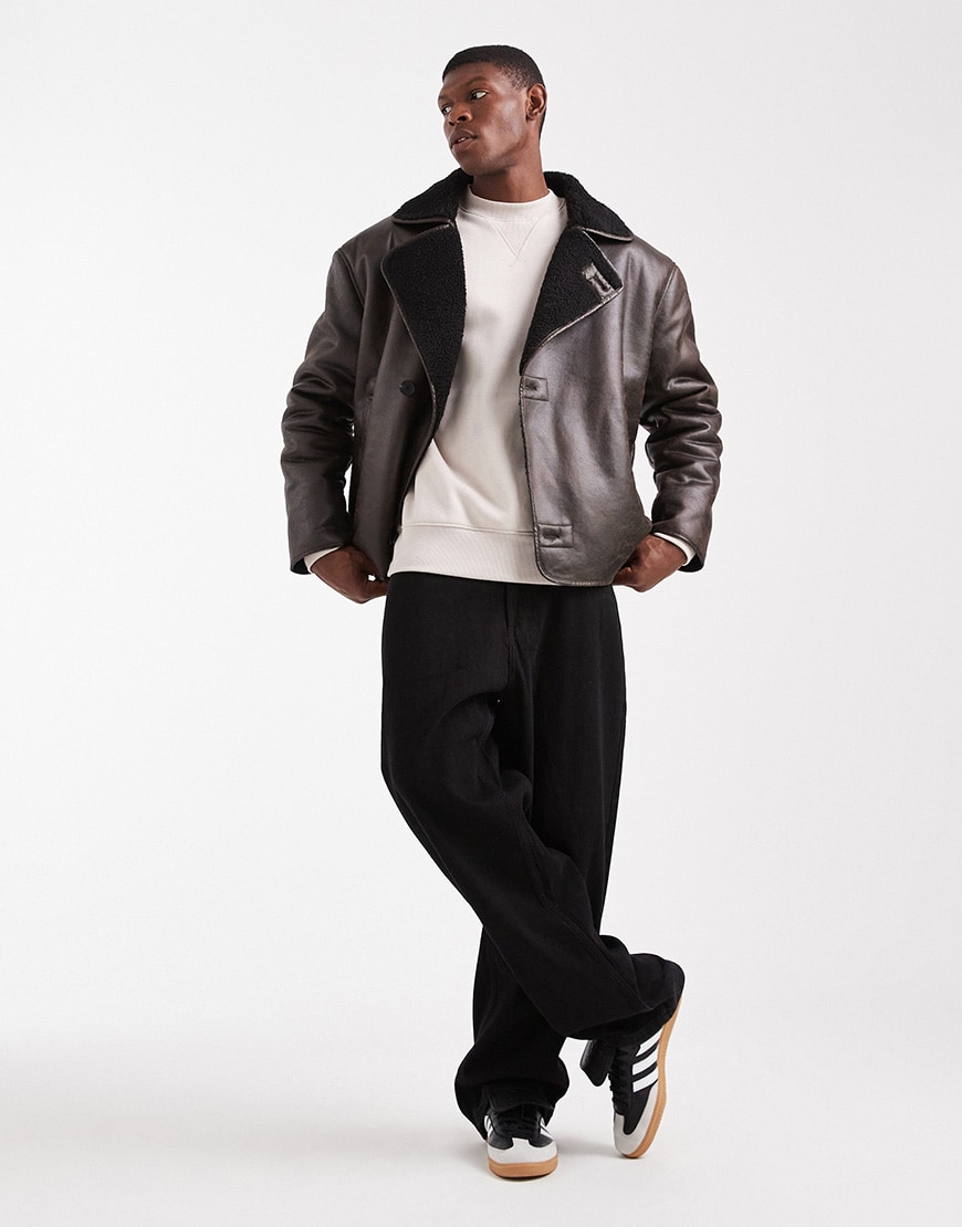 ASOS DESIGN aviator jacket with borg collar in brown | ASOS Style Feed