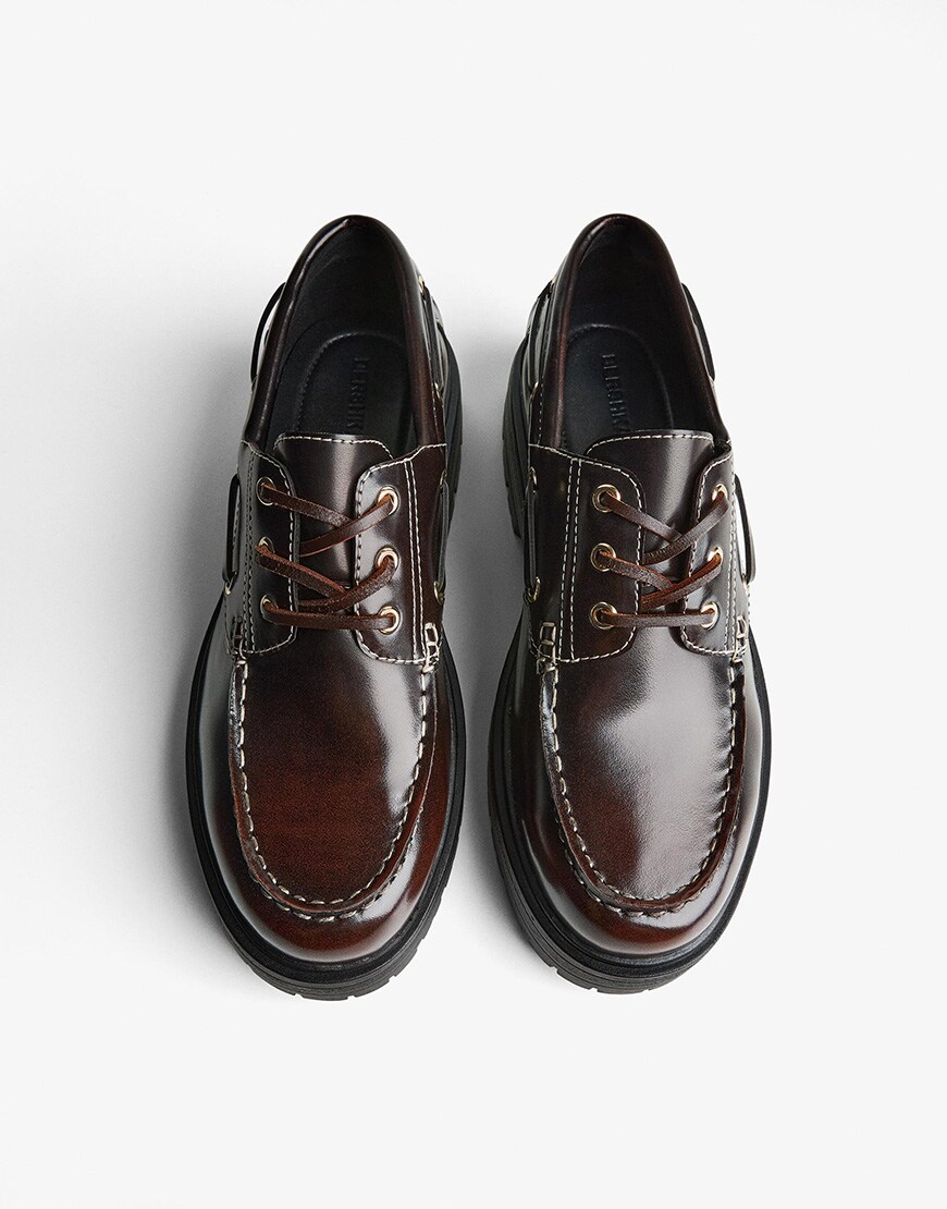 Bershka Brushed-effect deck shoes in brown | ASOS Style Feed