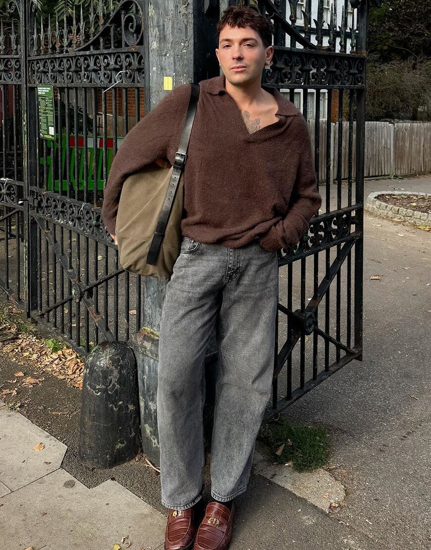 Man wearing brown knit and jeans | ASOS Style Feed