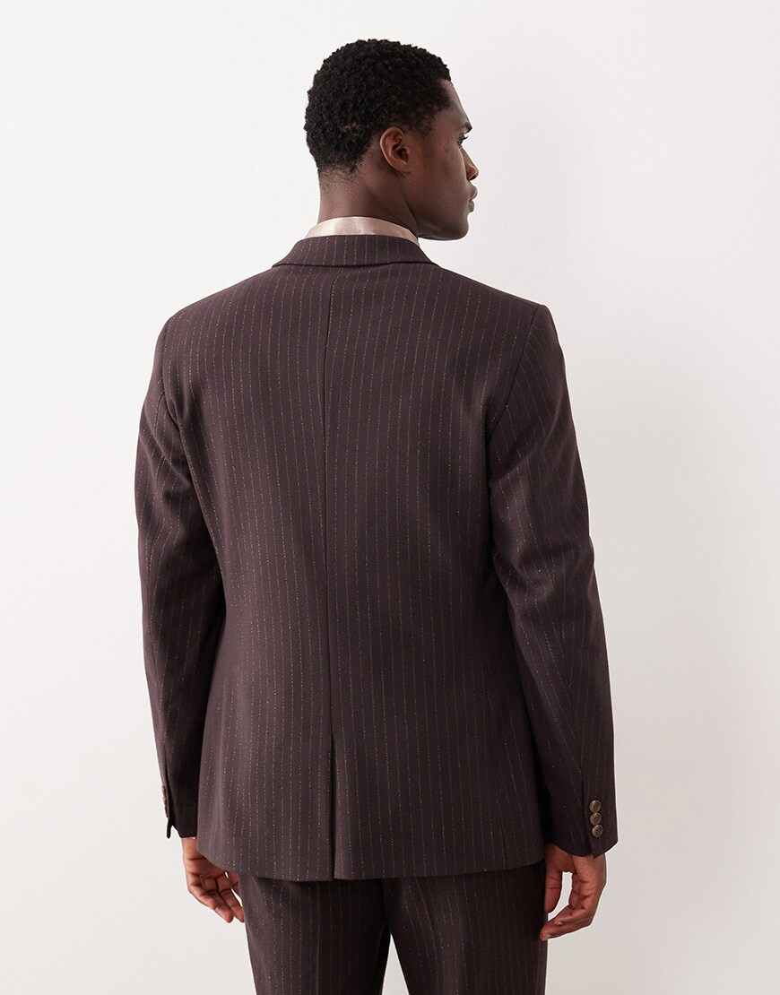 ASOS DESIGN metallic pinstripe slim suit in brown | ASOS Style Feed