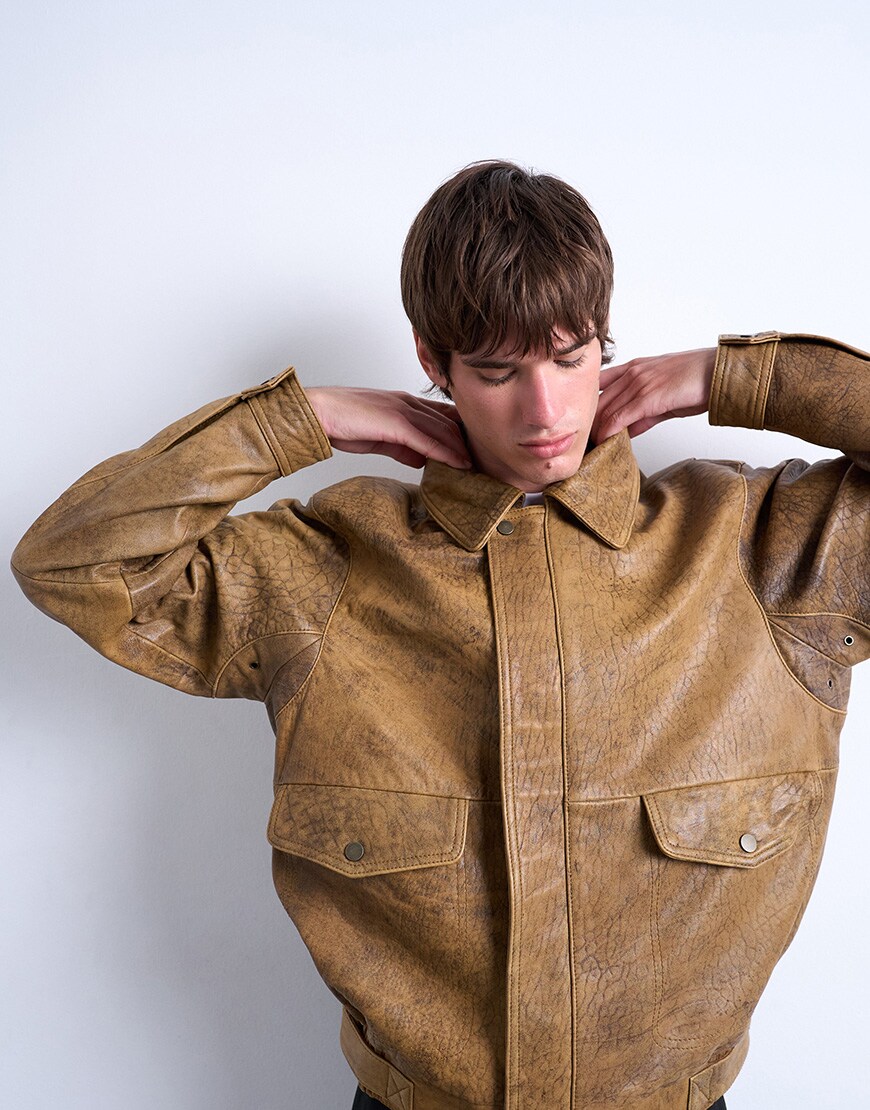 Topman real leather double pocket coat in tan | ASOS Style Feed