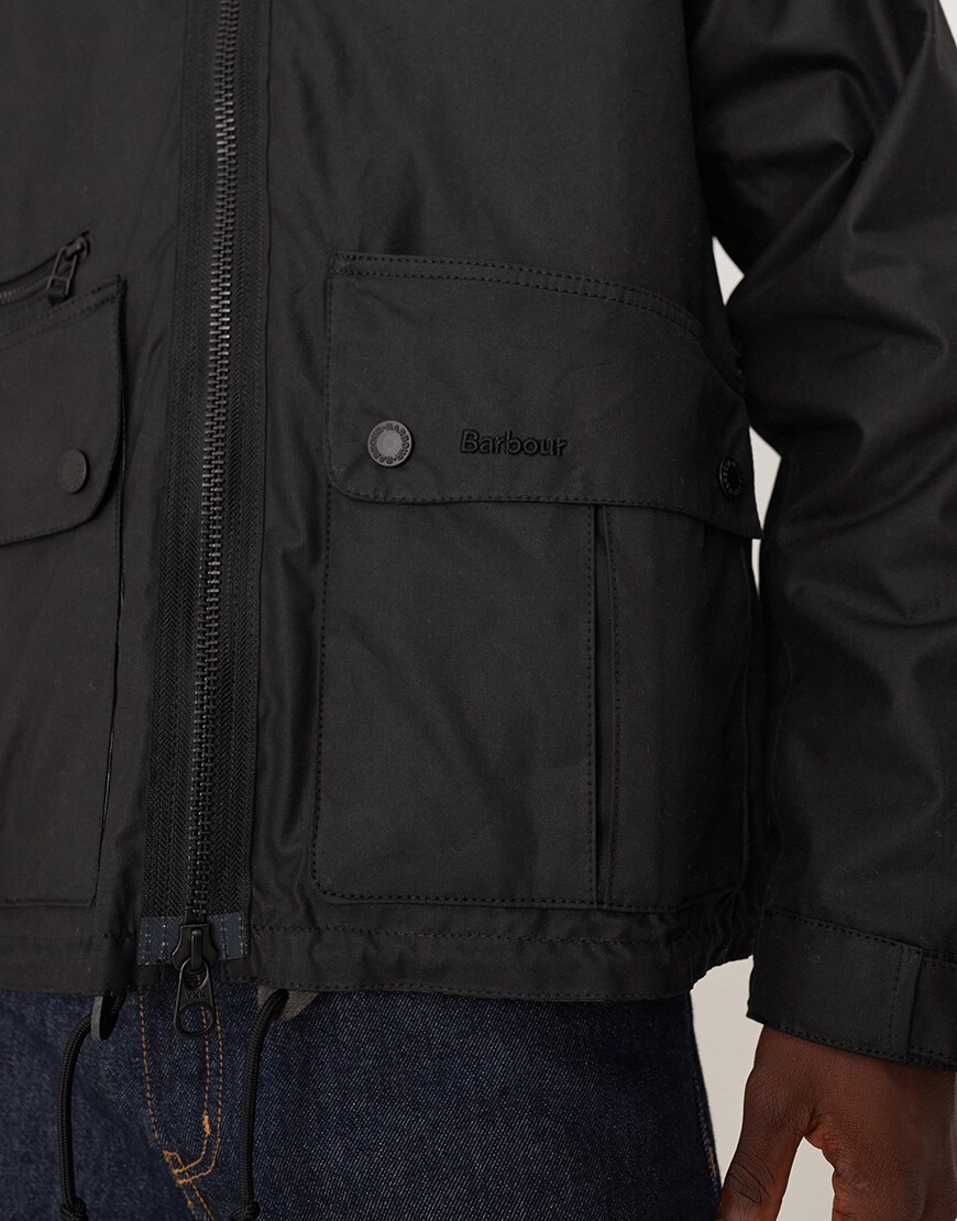 Barbour Re-engineered Bardon spey wax jacket in black | ASOS Style Feed  