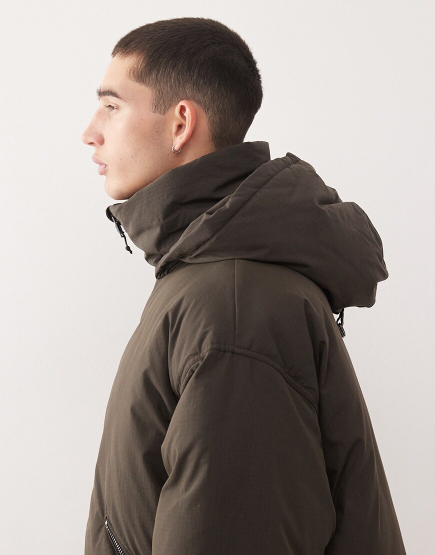 Weekday Floyd puffer bomber in chocolate brown | ASOS Style Feed