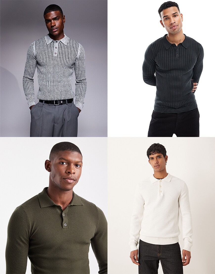 Collage of ASOS mens knitted polos
