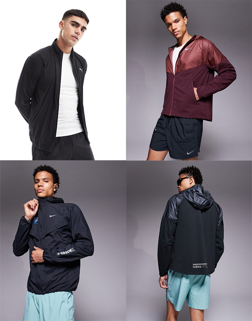 Collage of ASOS mens running windbreakers