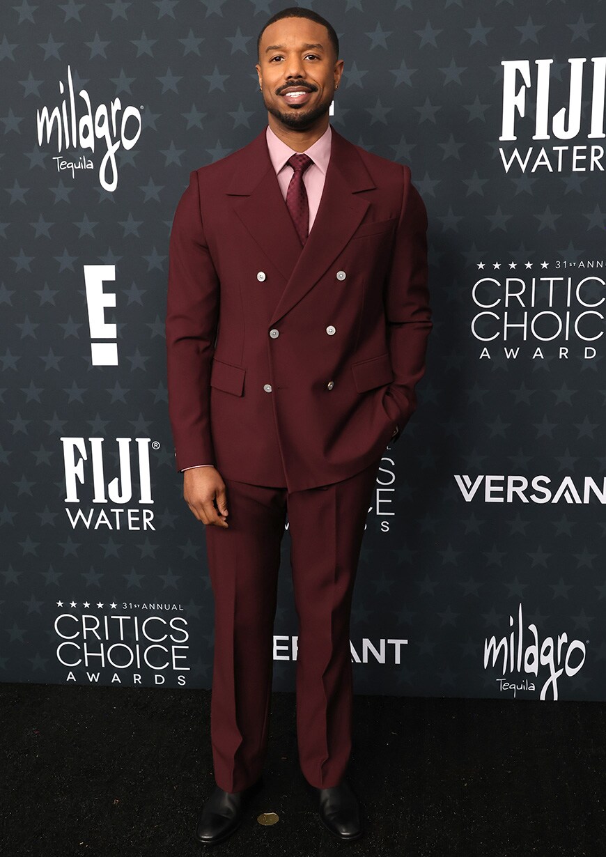 Michael B. Jordan in a burgundy suit