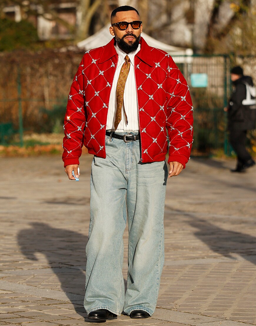 Man wearing red bomber jacket | ASOS Style Feed