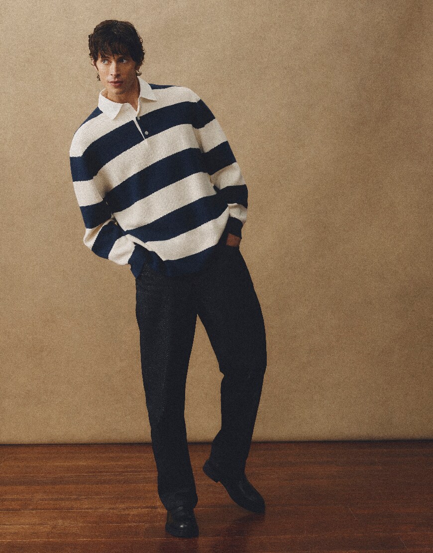 Man wearing ASOS Collective striped rugby shirt | ASOS Style Feed