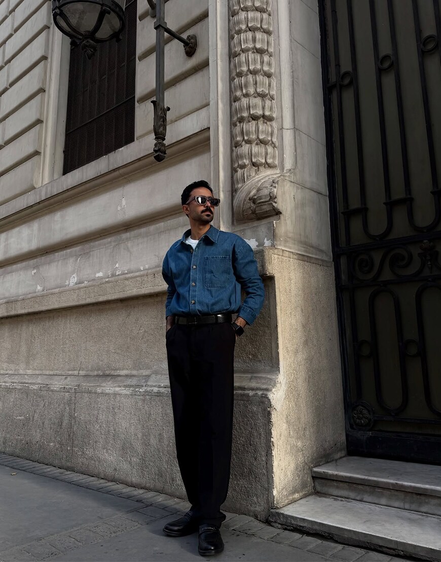 Man wearing a denim shirt