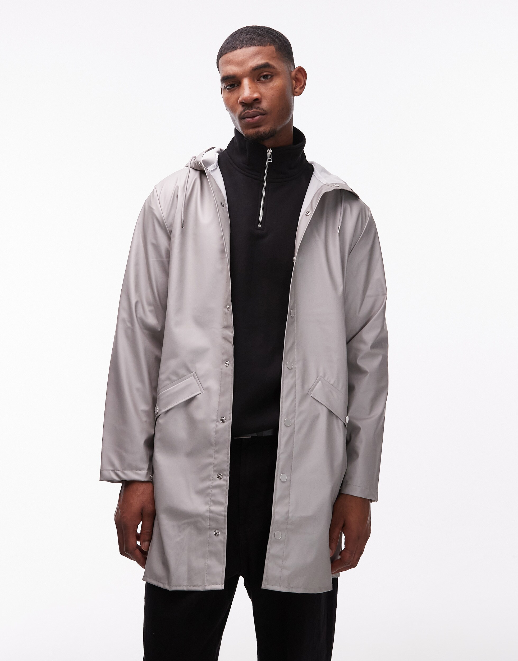 model wearing silver rain jacket|ASOS Style Feed