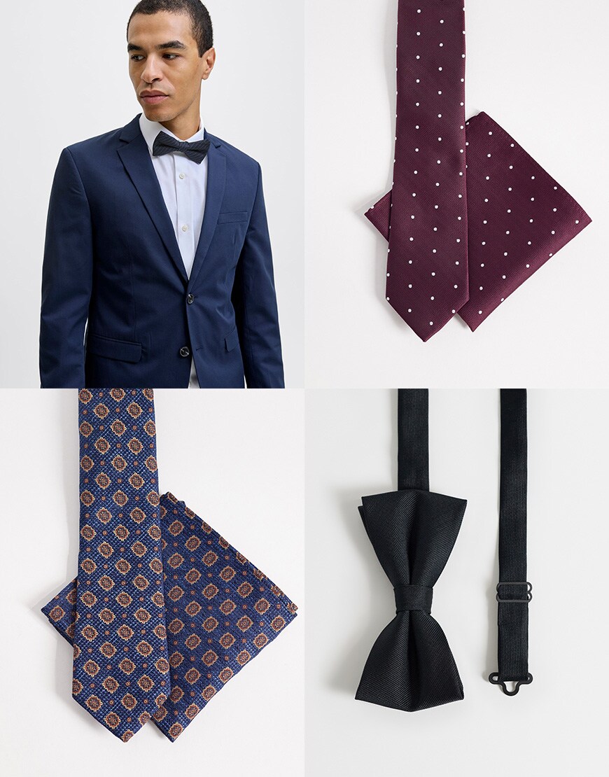pocket square and bow tie collage