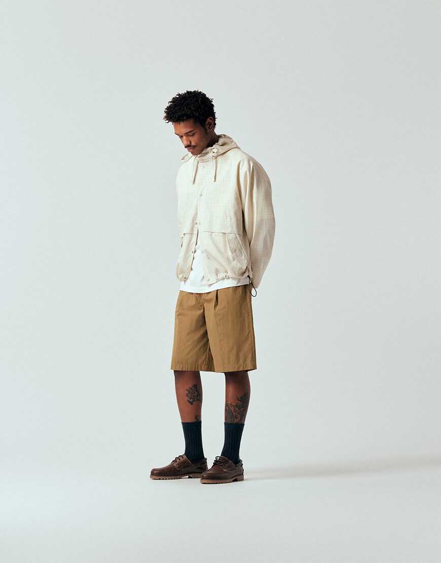 ASOS DESIGN oversized check windbreaker jacker in beige | ASOS Style Feed