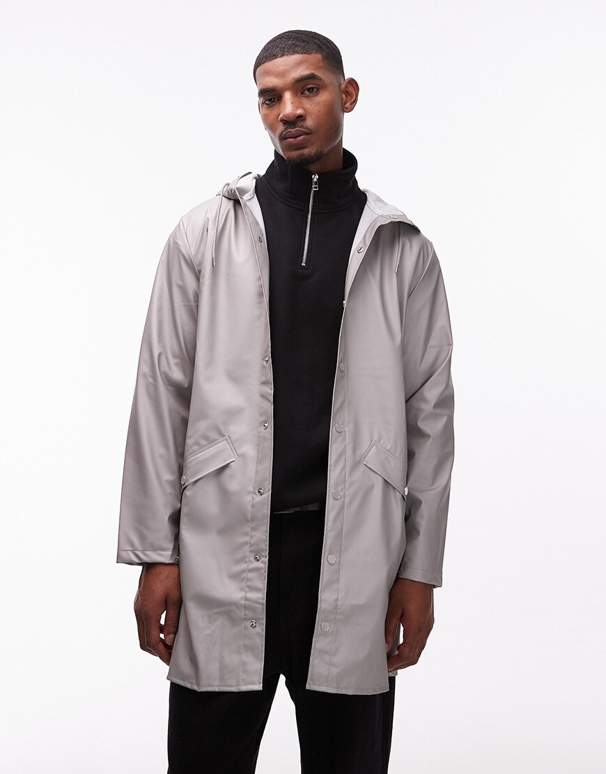 Rains 12020 long waterproof hooded jacket in metallic | ASOS Style Feed