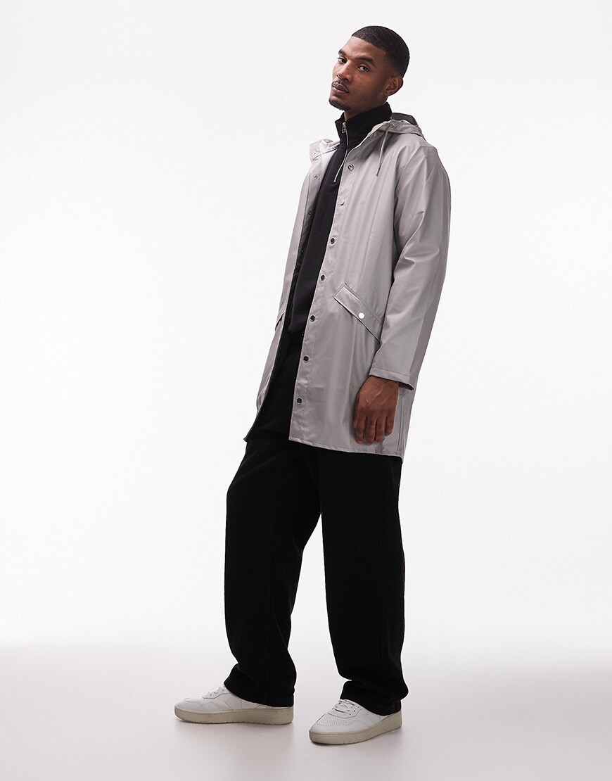 Rains 12020 long waterproof hooded jacket in metallic | ASOS Style Feed