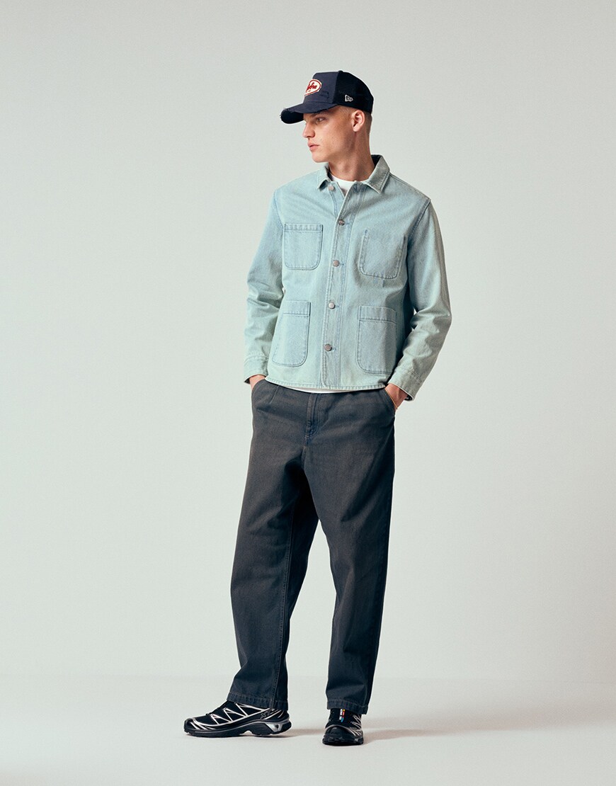 Pompeii denim button up chore jacket in mid wash blue | ASOS Style Feed