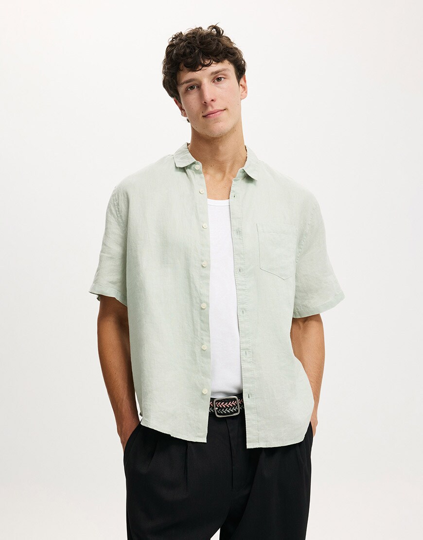Cotton On Relaxed linen short sleeve shirt in green | ASOS Style Feed