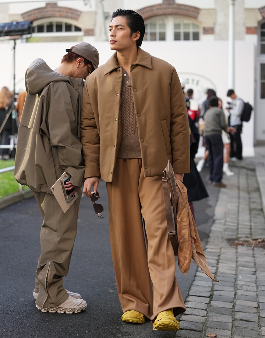 Men wearing brown jackets at Fashion Week | ASOS Style Feed