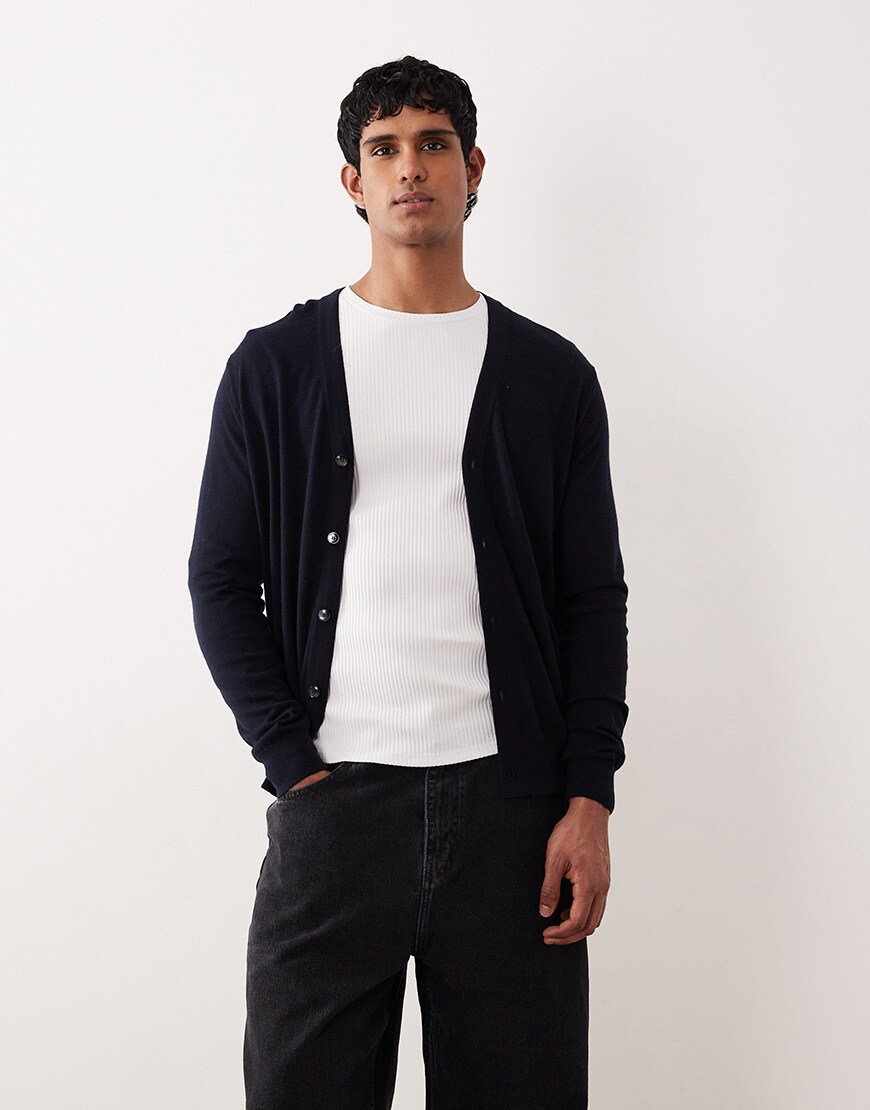 model wearing navy cardigan|ASOS Style Feed