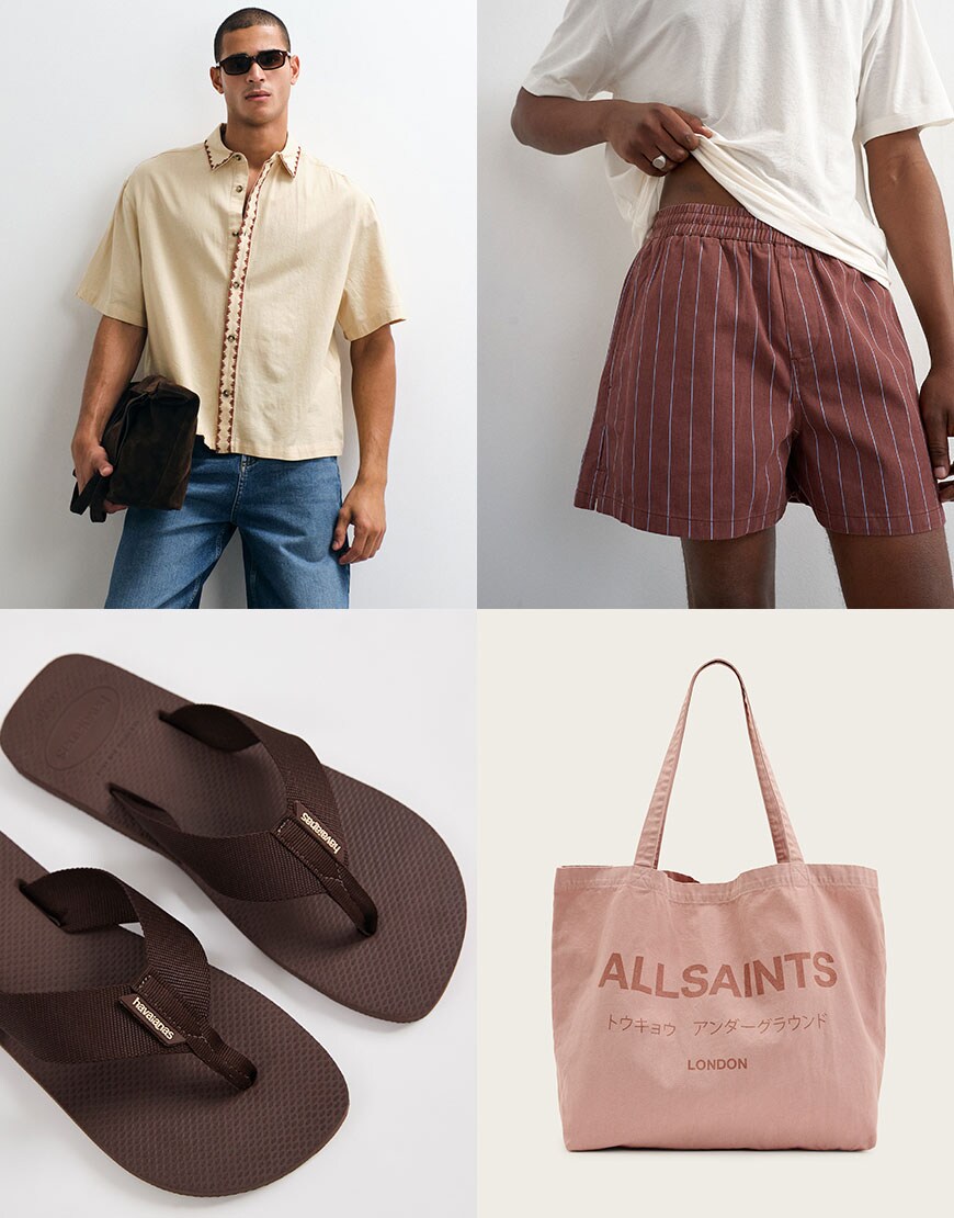 Yellow Shirt, Striped Shorts, Tote Bag, Havaiana Flip Flops