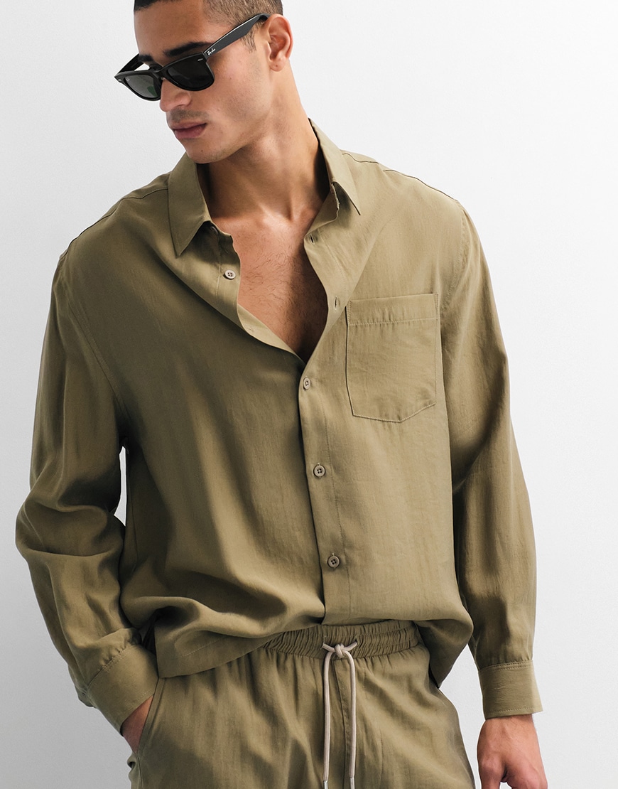 ASOS DESIGN co-ord relaxed flowing shirt in khaki | ASOS Style Feed