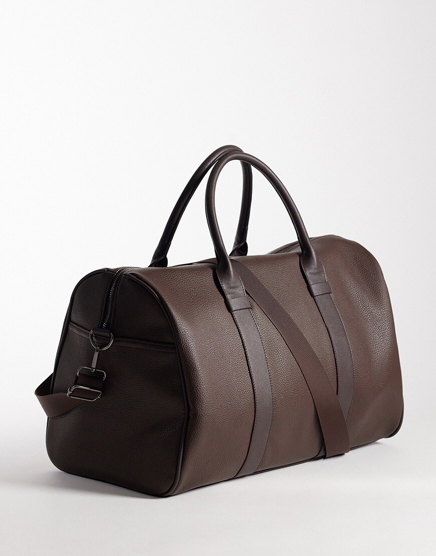 ASOS DESIGN faux leather holdall bag in brown | ASOS Style Feed