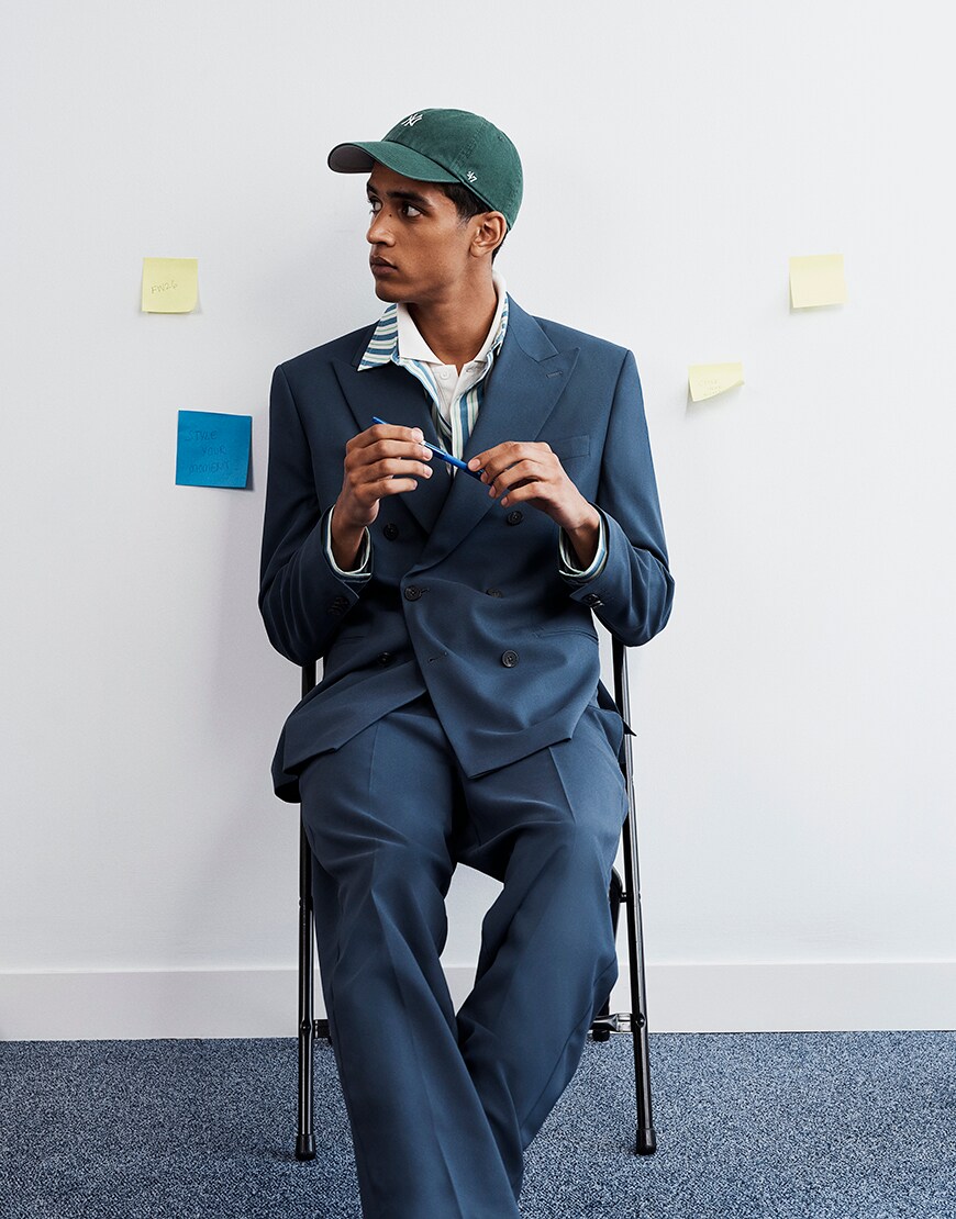 Man wearing suit with jeans and baseball cap | ASOS Style Feed