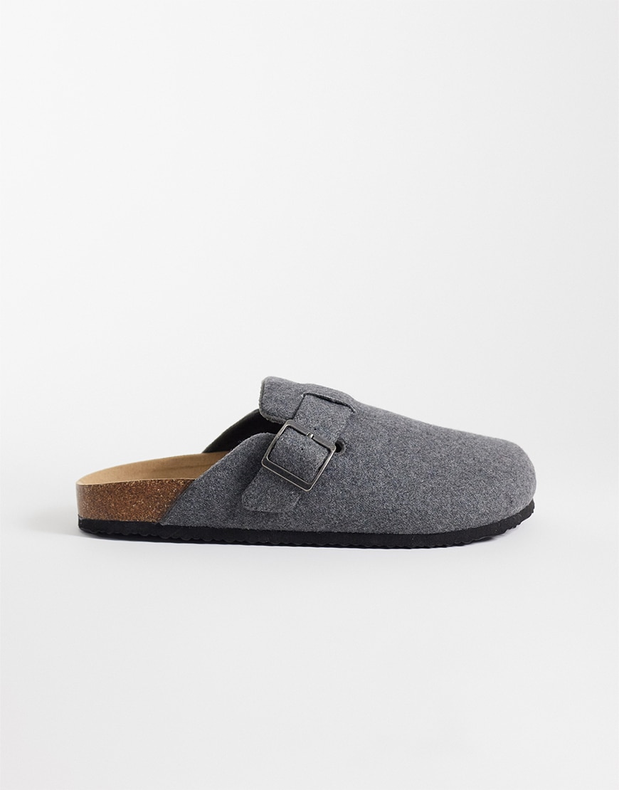 ASOS DESIGN mule sandals with cork sole in grey felt| ASOS Style Feed
