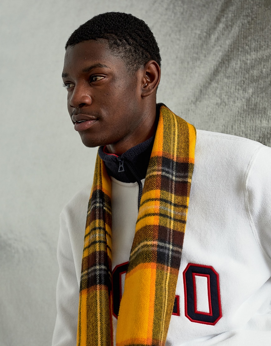 A model wearing a half-zip top and tartan scarf | ASOS Style Feed