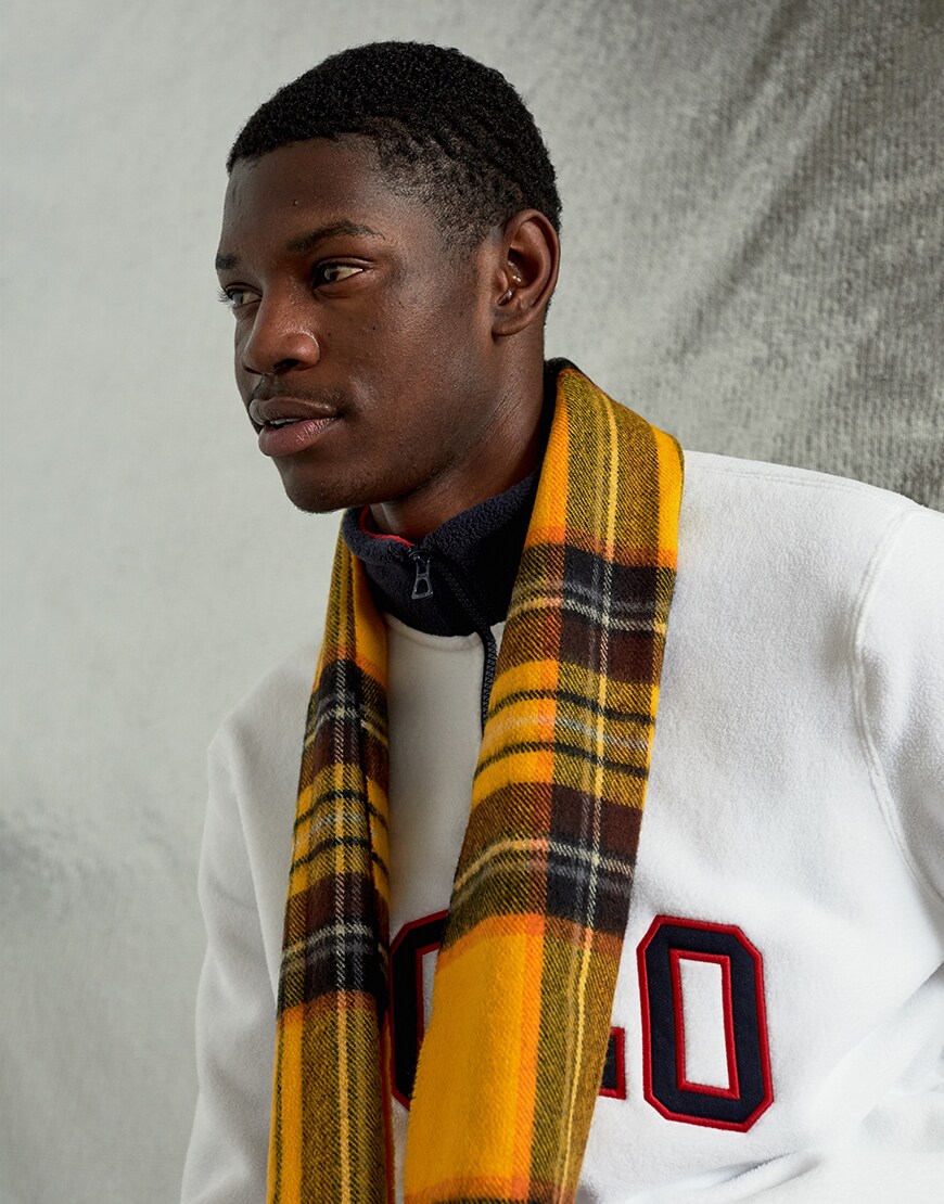 A model wearing a half-zip top and tartan scarf | ASOS Style Feed