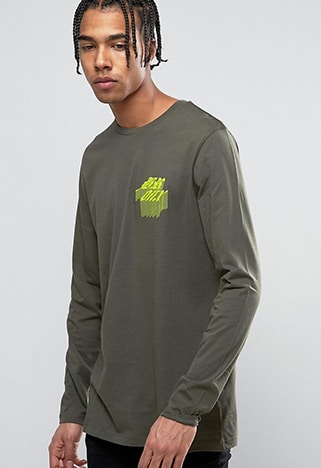 ASOS LONGLINE LONG SLEEVE T-SHIRT WITH BRONX CHEST PRINT| ASOS Style Feed