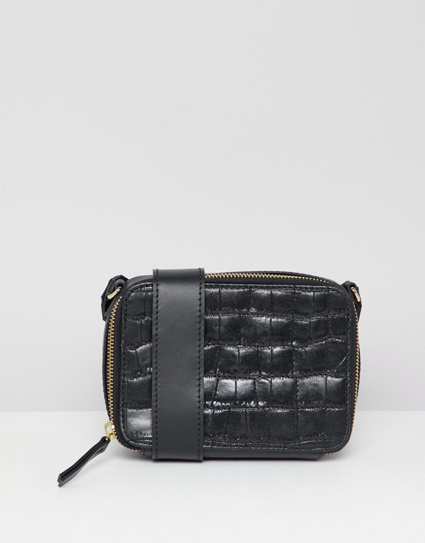 ASOS DESIGN leather croc camera bag with internal purse