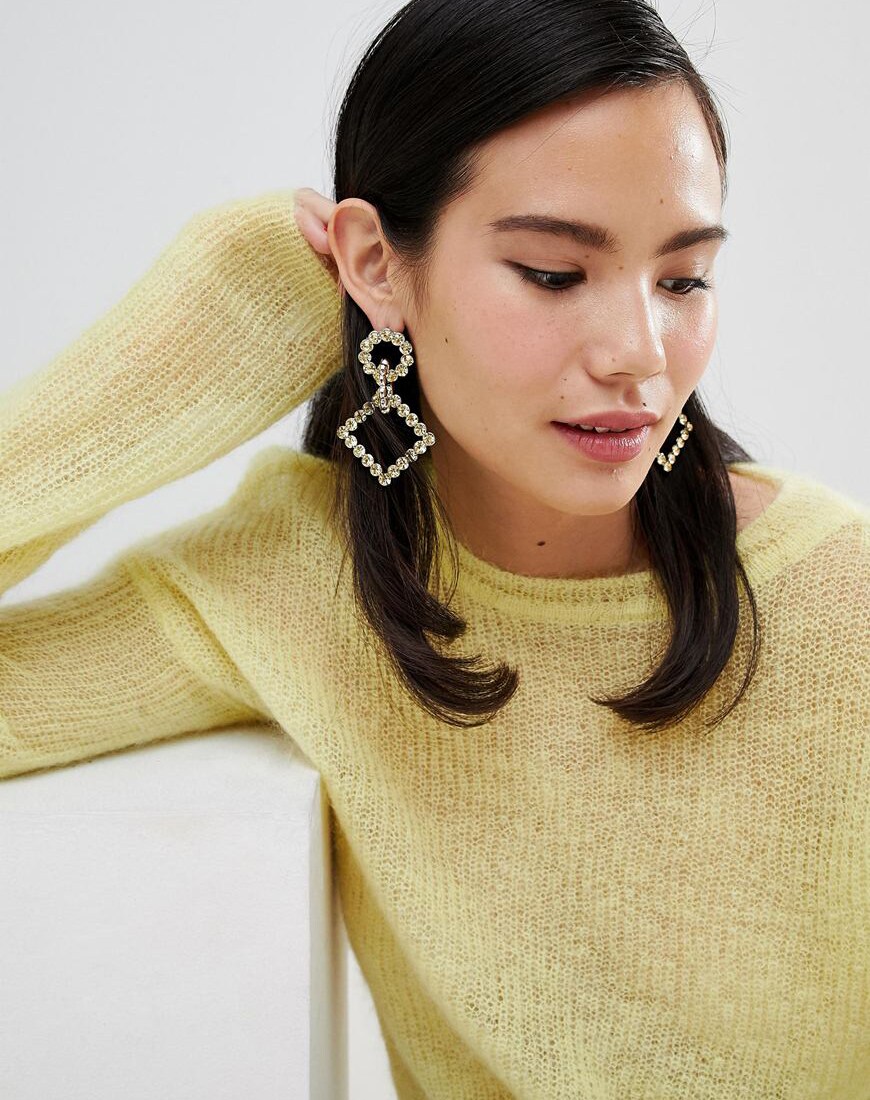 ASOS DESIGN earrings with linked crystal shapes in silver available at ASOS | ASOS Style Feed