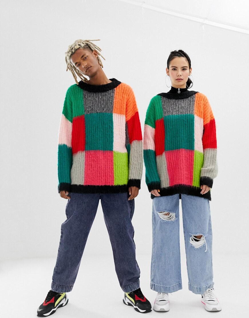 COLLUSION Unisex oversized jumper in fluffy colourblock available at ASOS | ASOS Style Feed