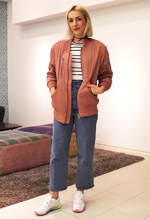 blush bomber jacket