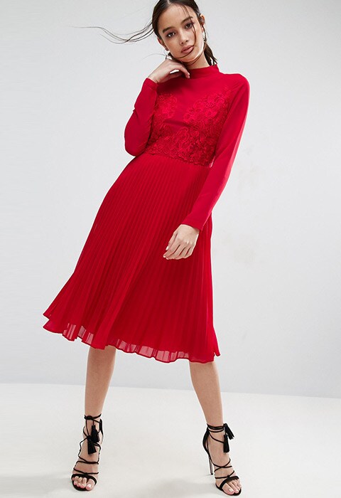 ASOS high-neck and lace-insert midi dress. Available at ASOS