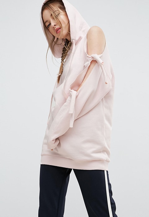 ASOS pale-pink hoodie with cold shoulder and bow detailing | ASOS Fashion & Beauty Feed