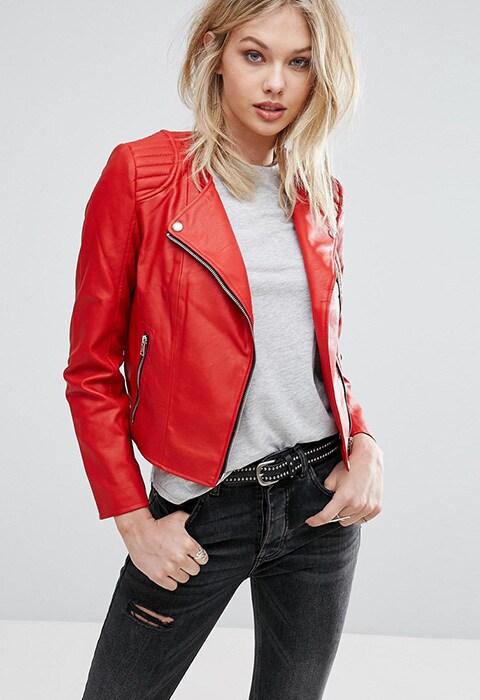 Mango leather-look biker jacket, £35.99. Available at ASOS